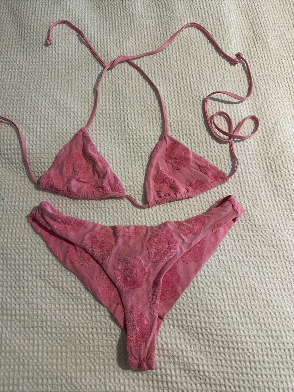 Frankie's Bikinis Pink Floral Triangle Bikini Top S Bottom M